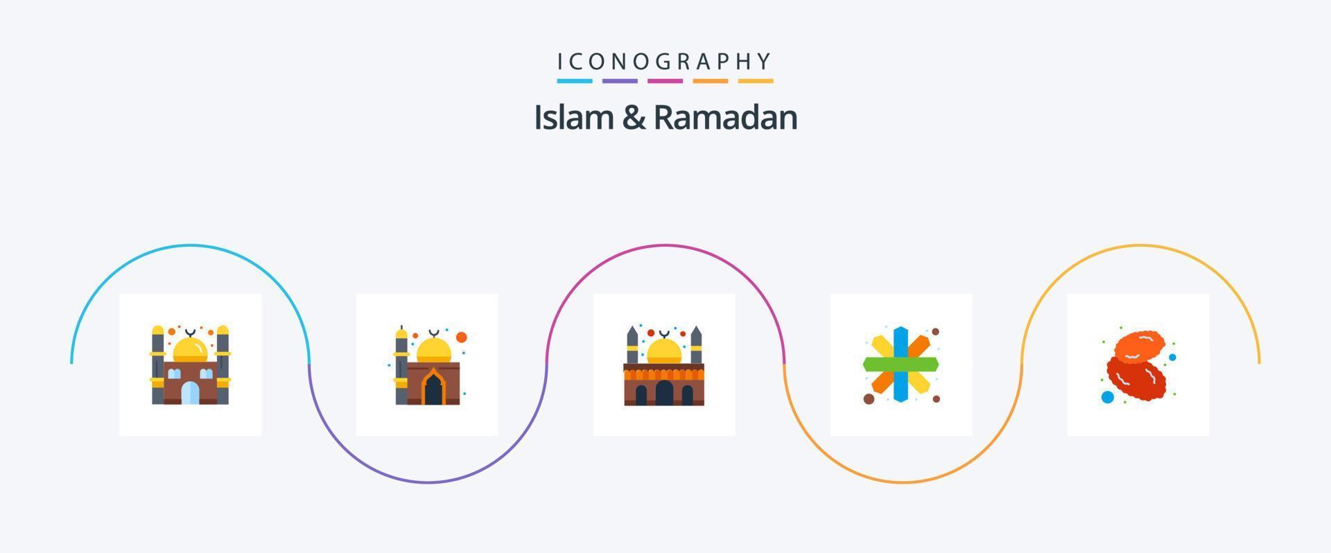Islam And Ramadan Flat 5 Icon Pack Including fruit. food. building. pattern. islamic art vector