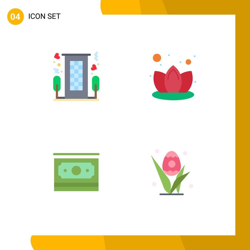 4 Flat Icon concept for Websites Mobile and Apps heart dollar romance lotus motivation Editable Vector Design Elements