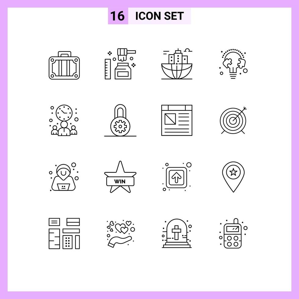 Modern Set of 16 Outlines and symbols such as bulb line building learn headquarter Editable Vector Design Elements