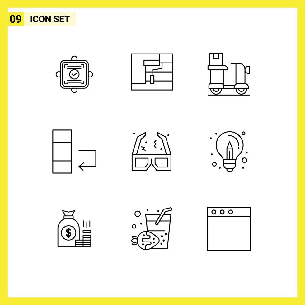 paquete de iconos de vectores de stock de 9 signos y símbolos de línea para elementos de diseño de vectores editables de productos de datos de bicicletas de intercambio de películas