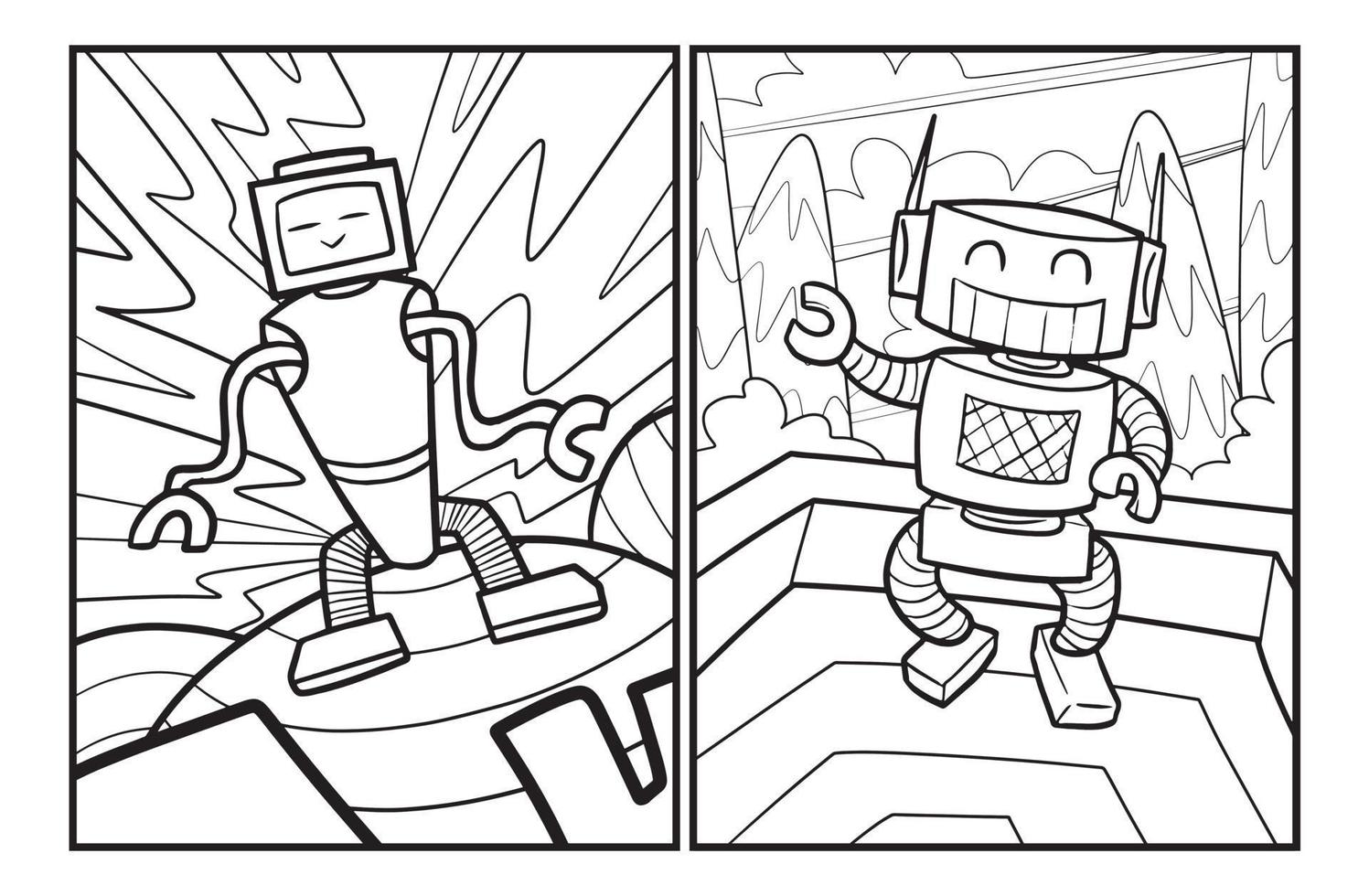 Funny robot coloring pages vector