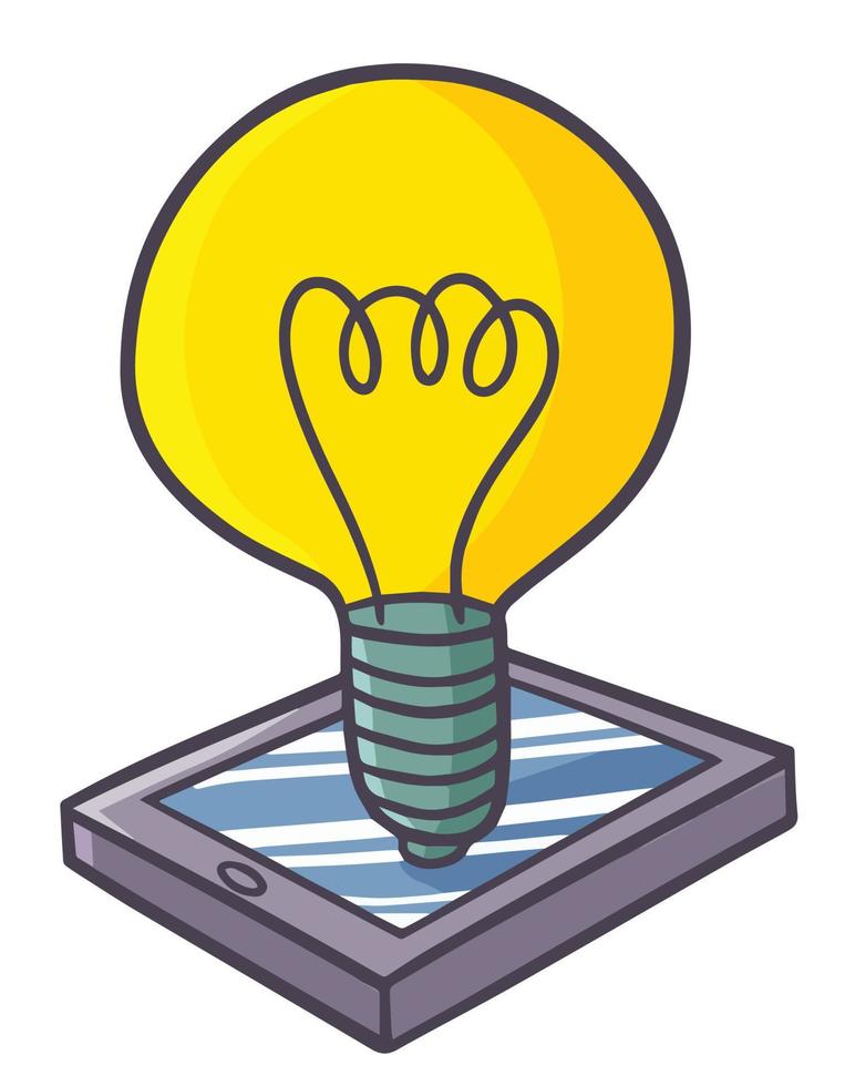 Cute and funny bulb lamp on a gadget vector