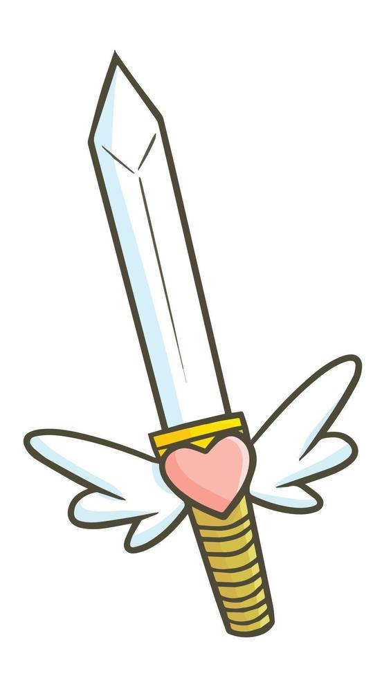 Funny and cute sword with heart and wing on it handle vector