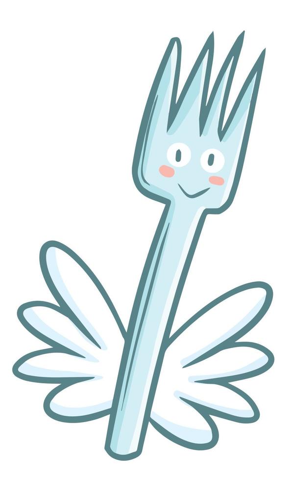 Funny and cute blue fork flying with wing vector