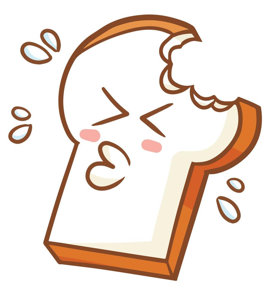 Cute and funny bread getting bite with funny face expression vector