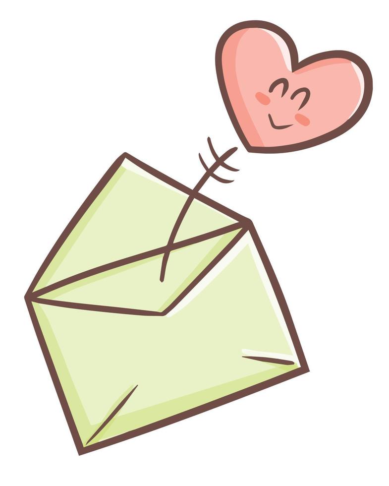 Funny and cute heart smiling coming out from green envelope vector