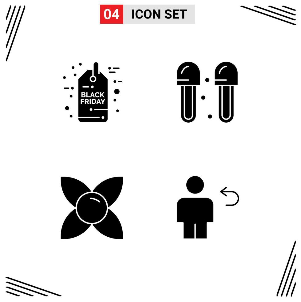 Pictogram Set of 4 Simple Solid Glyphs of black friday bloom sale tag cleaning herb Editable Vector Design Elements