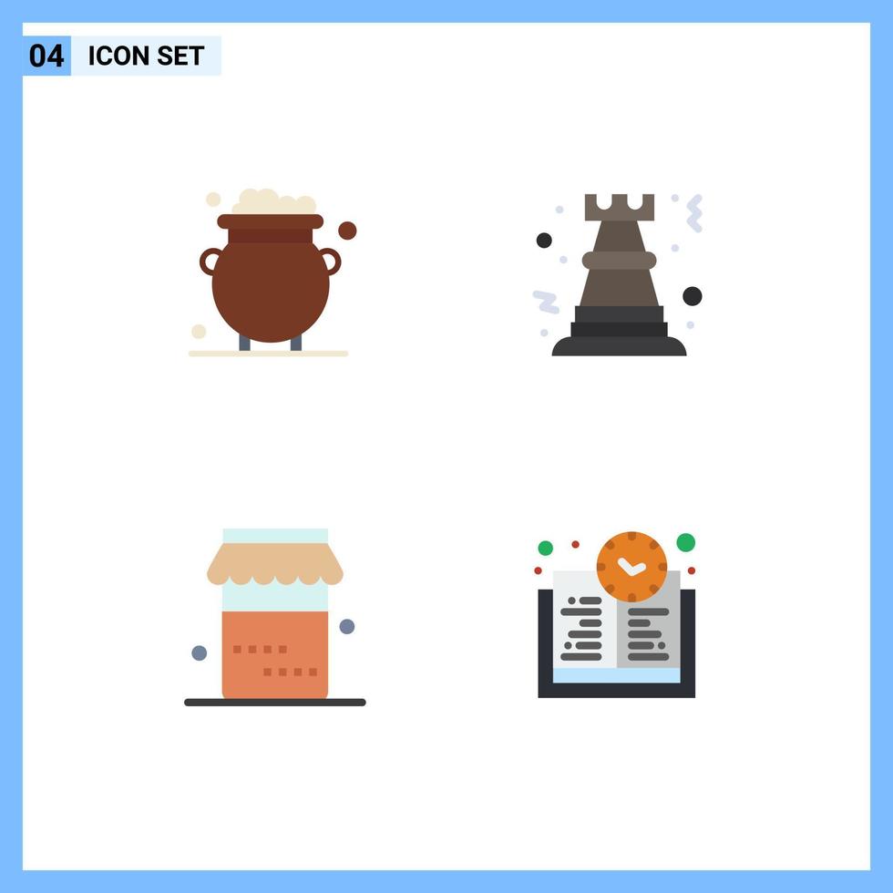 4 Universal Flat Icons Set for Web and Mobile Applications fortune strategy metal chess food Editable Vector Design Elements