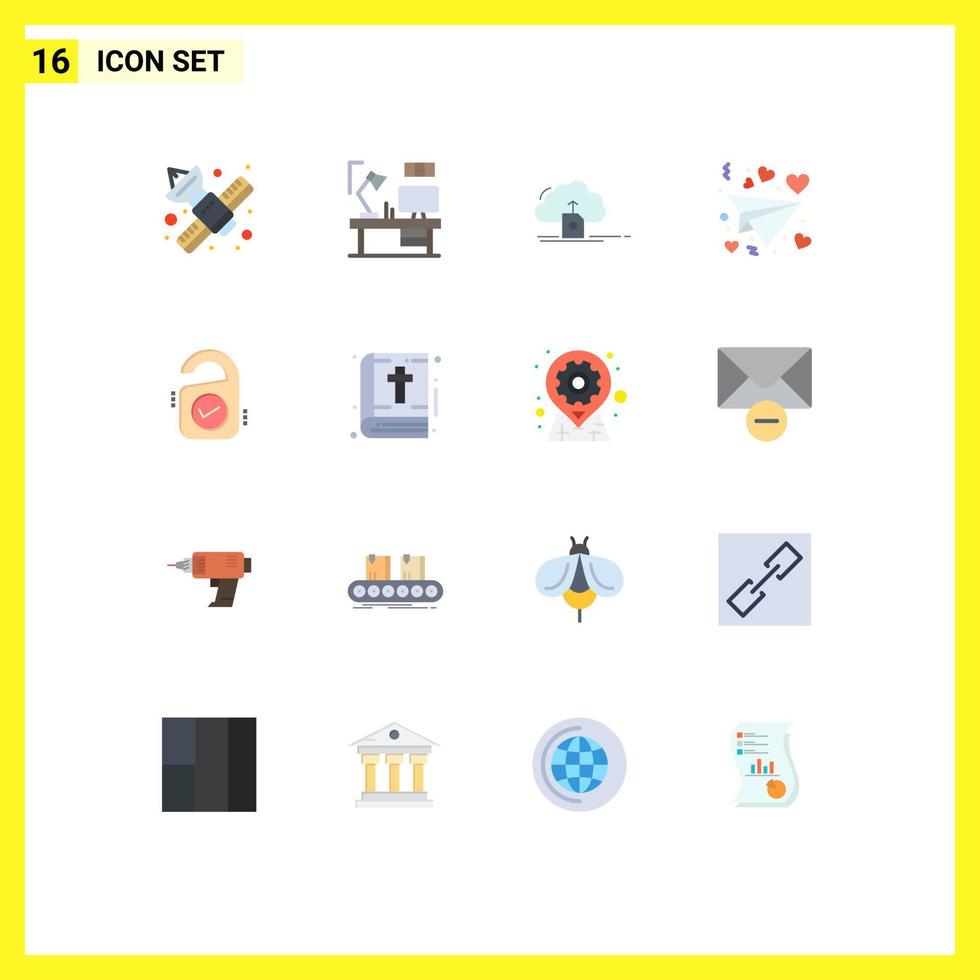 Set of 16 Modern UI Icons Symbols Signs for valentine letter computer computing save Editable Pack of Creative Vector Design Elements
