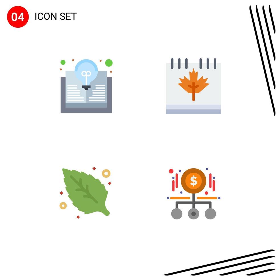 Set of 4 Vector Flat Icons on Grid for study environment idea canada leaf Editable Vector Design Elements