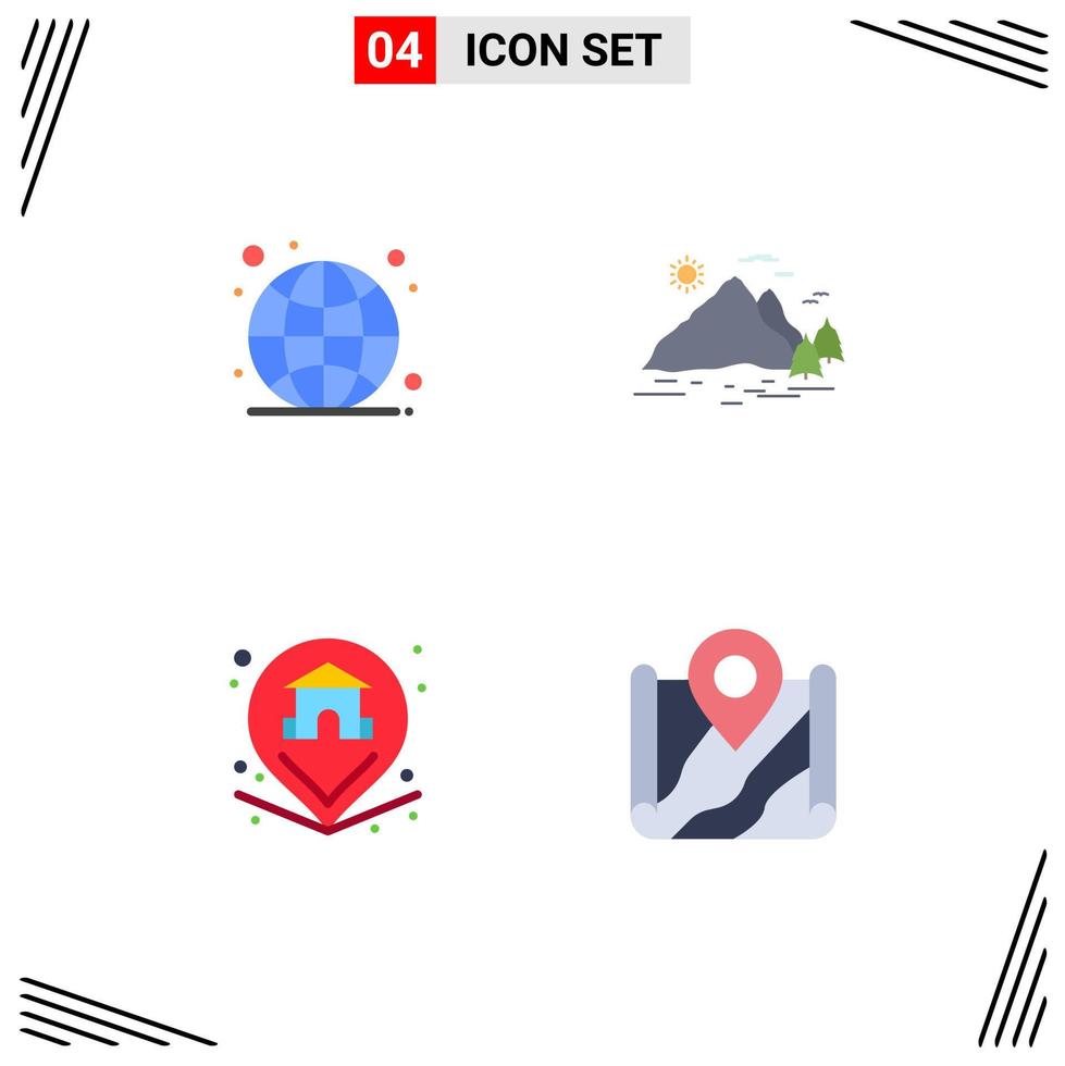 User Interface Pack of 4 Basic Flat Icons of global location live landscape property Editable Vector Design Elements