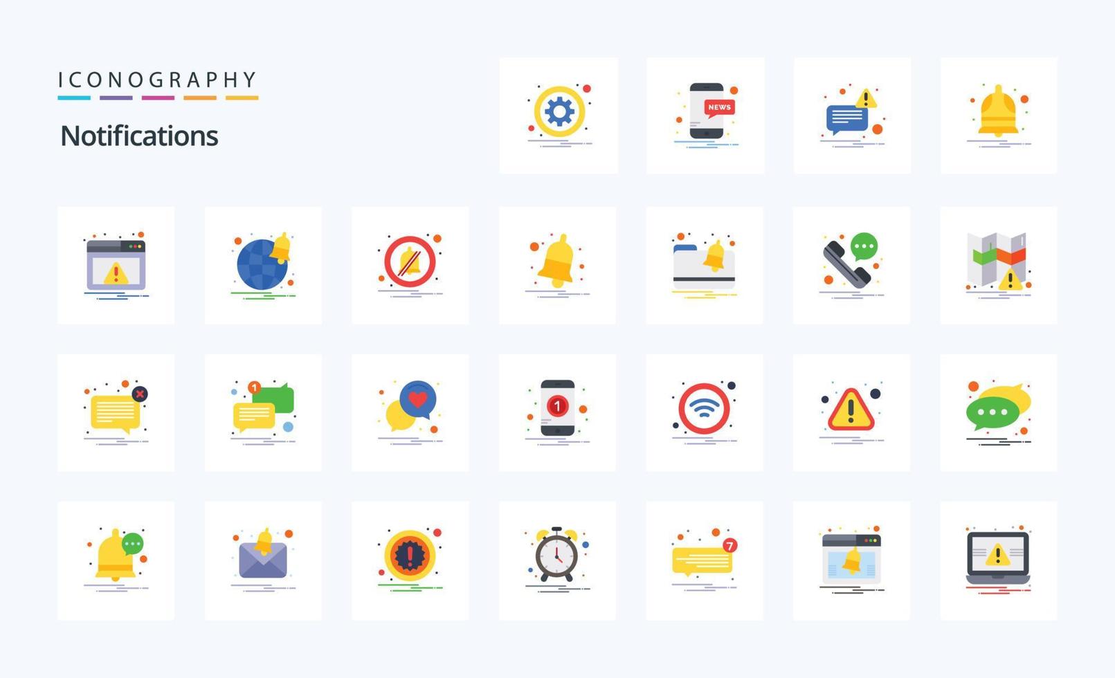 25 Notifications Flat color icon pack vector