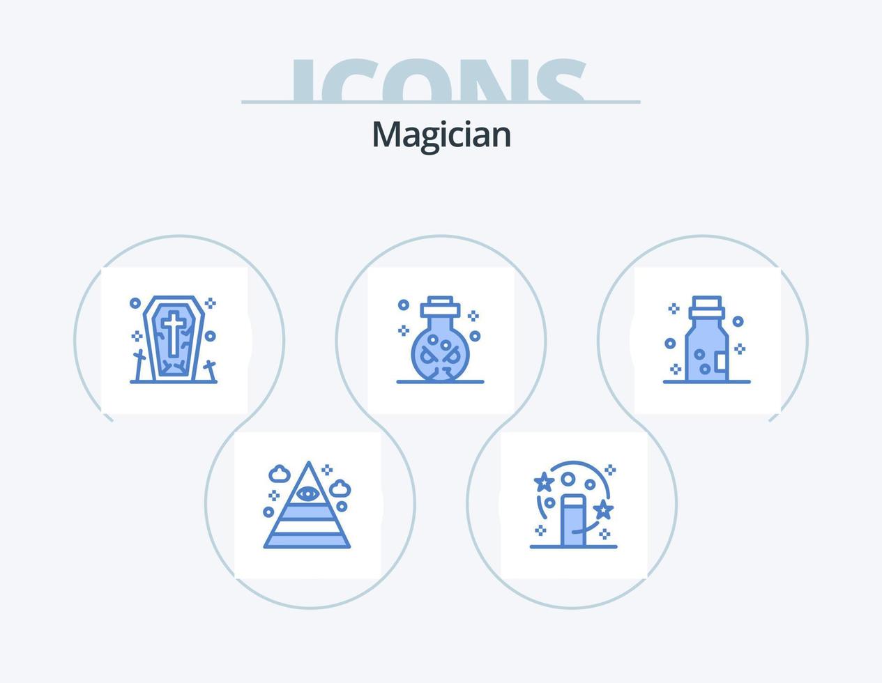 paquete de iconos azul mago 5 diseño de iconos. química. cráneo. ataúd. ritual. cuchillo vector