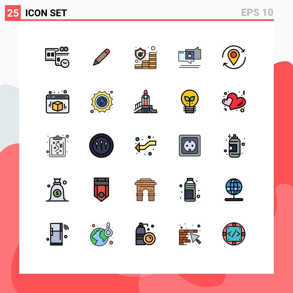 Set of 25 Modern UI Icons Symbols Signs for location secure insurance security chat Editable Vector Design Elements