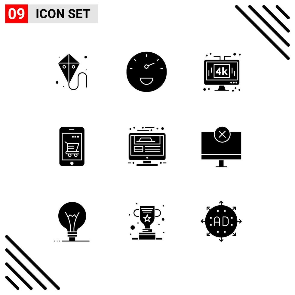 9 Creative Icons Modern Signs and Symbols of monitor shopping display mobile cart Editable Vector Design Elements