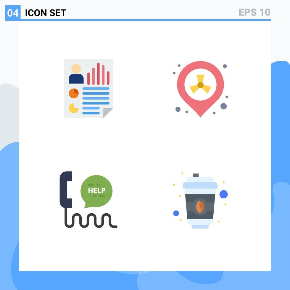 Group of 4 Flat Icons Signs and Symbols for data call report placeholder communication Editable Vector Design Elements