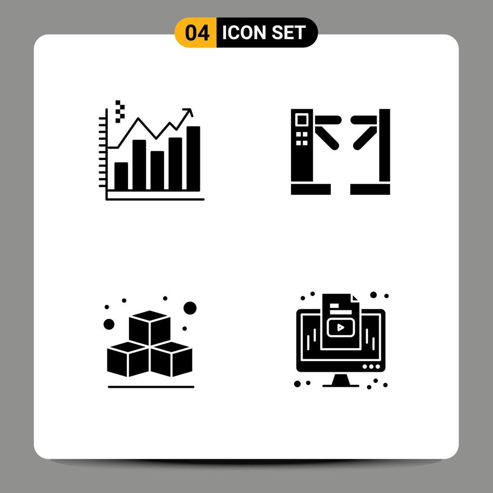Set of 4 Commercial Solid Glyphs pack for analysis box chart control computer Editable Vector Design Elements
