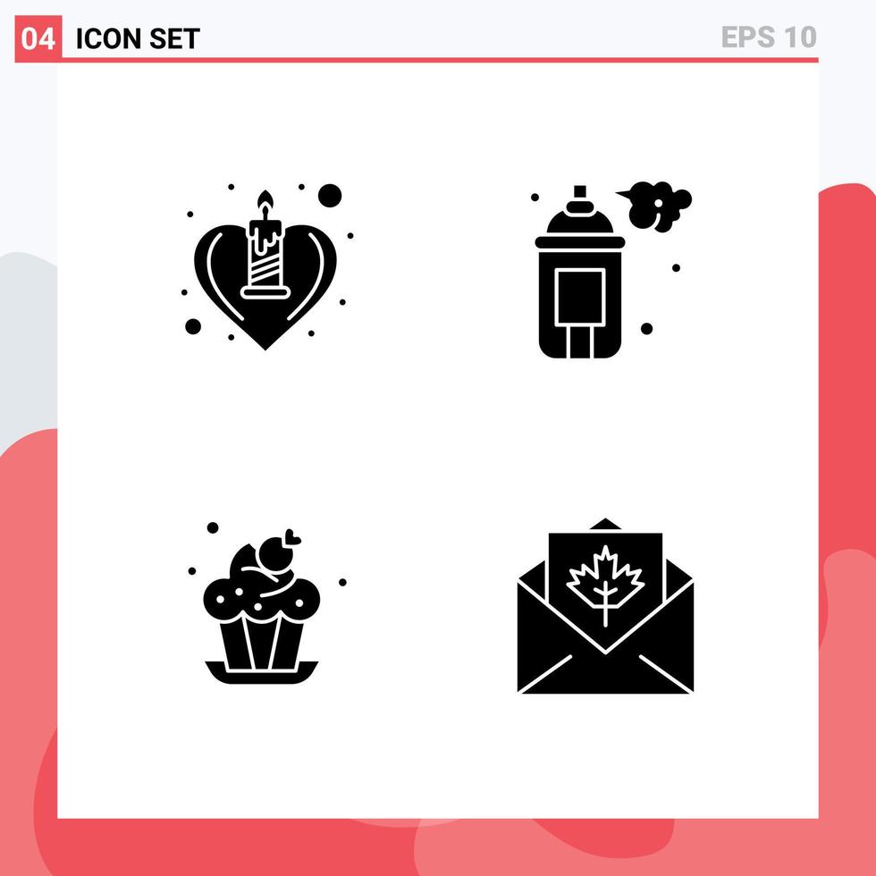 Modern Set of 4 Solid Glyphs and symbols such as candle cake romance arts dessert Editable Vector Design Elements