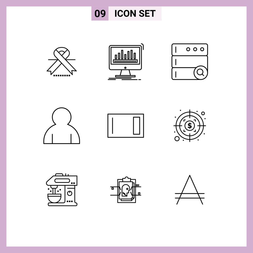 Set of 9 Modern UI Icons Symbols Signs for chopping appliances stats user human Editable Vector Design Elements