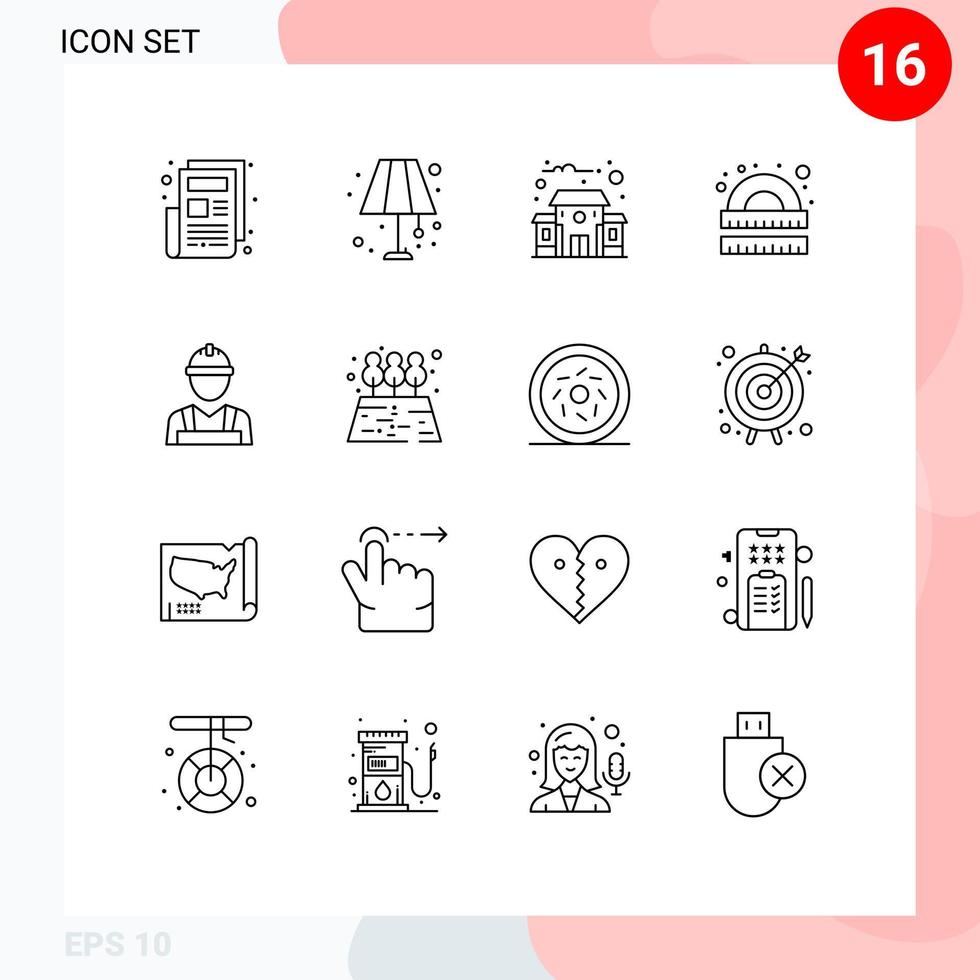 Modern Set of 16 Outlines Pictograph of labour labour man education building study learning Editable Vector Design Elements