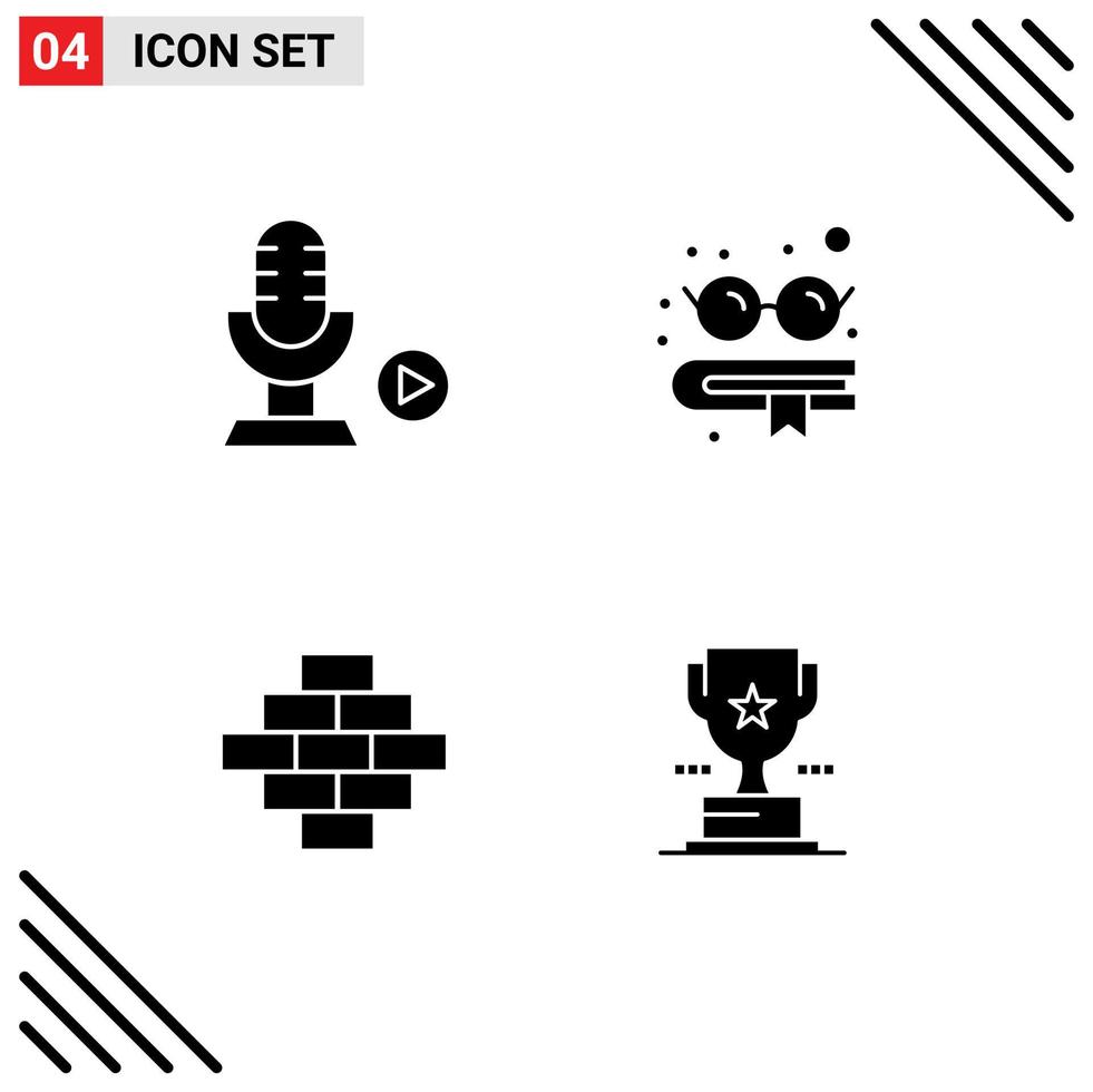 Modern Set of 4 Solid Glyphs and symbols such as microphone construction voice glasses trophy Editable Vector Design Elements