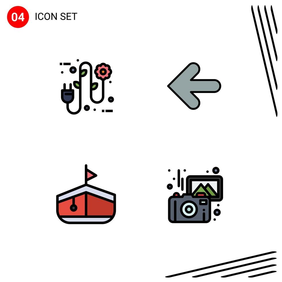 Set of 4 Vector Filledline Flat Colors on Grid for eco transport electrician back images Editable Vector Design Elements