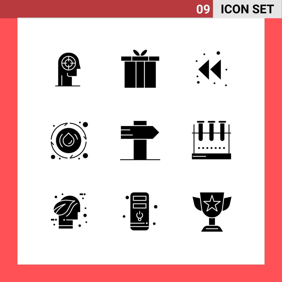 Pack of 9 Modern Solid Glyphs Signs and Symbols for Web Print Media such as sign energy gift water droop Editable Vector Design Elements