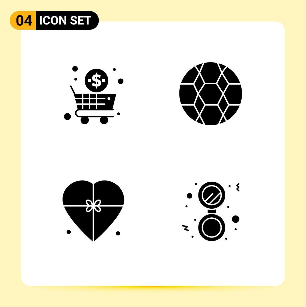 conjunto de 4 iconos de interfaz de usuario modernos símbolos signos para regalo de empresa compras fútbol amor elementos de diseño vectorial editables vector