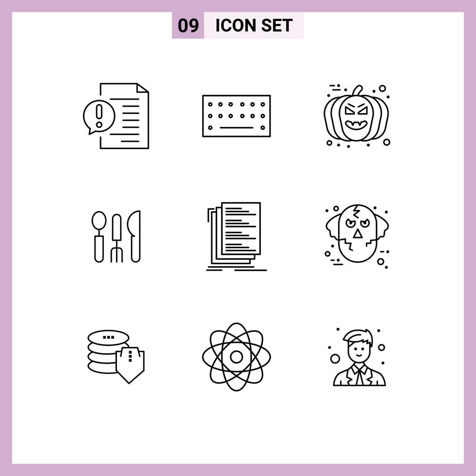 Set of 9 Commercial Outlines pack for coding travel face service cutlery Editable Vector Design Elements