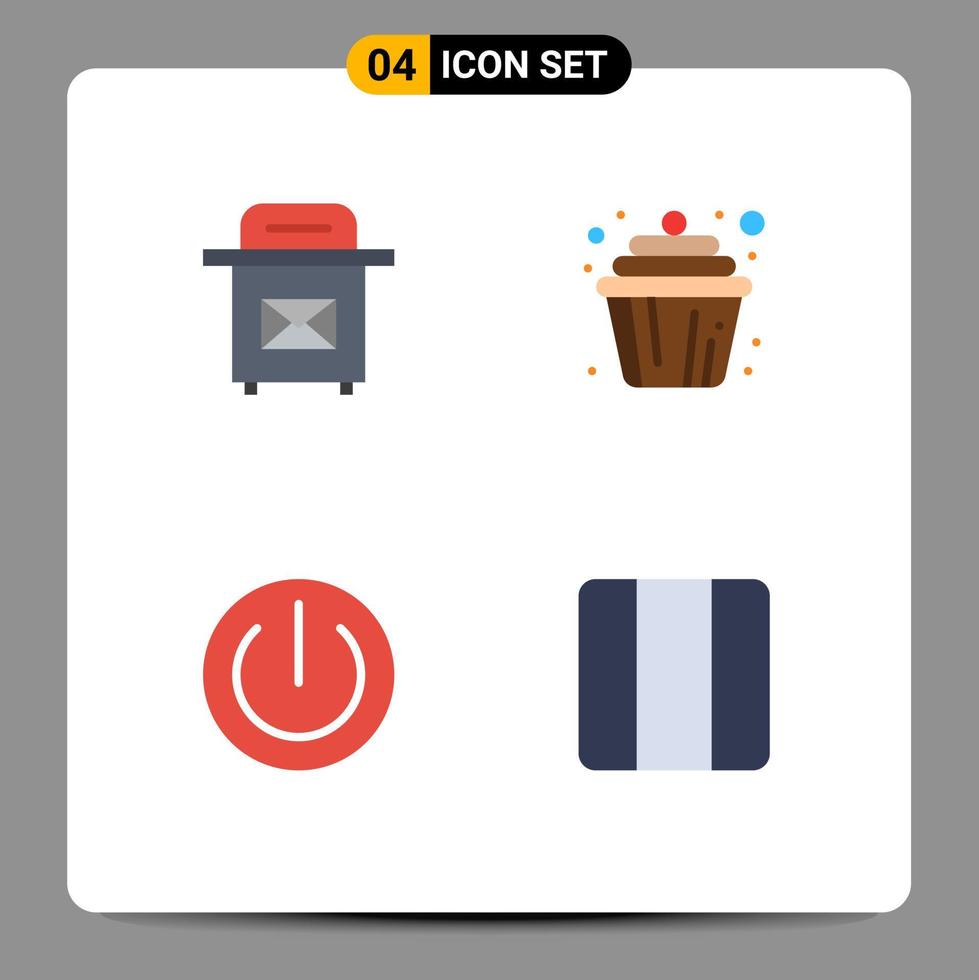 Pack of 4 creative Flat Icons of mail electronics cupcake muffin power Editable Vector Design Elements