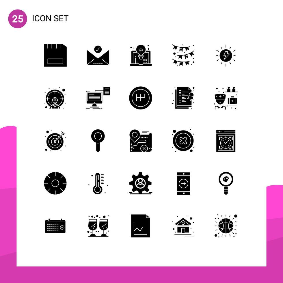 Universal Icon Symbols Group of 25 Modern Solid Glyphs of energy party select flag idea Editable Vector Design Elements