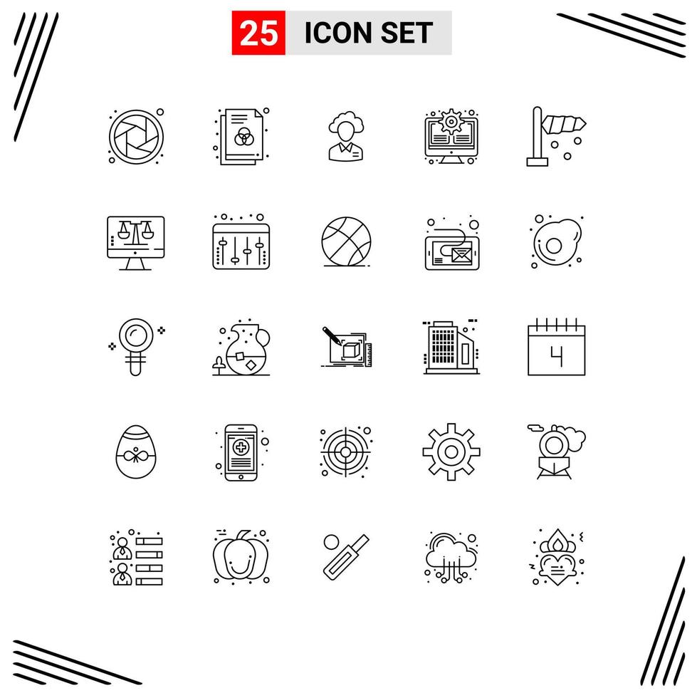 grupo de símbolos de iconos universales de 25 líneas modernas de elementos de diseño de vectores editables de personas de equipo de nube de monitor de actualización