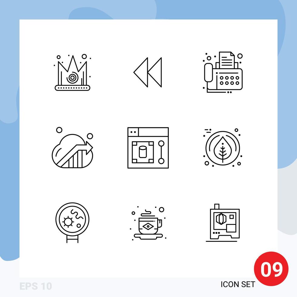 Mobile Interface Outline Set of 9 Pictograms of design seo connection marketing business Editable Vector Design Elements