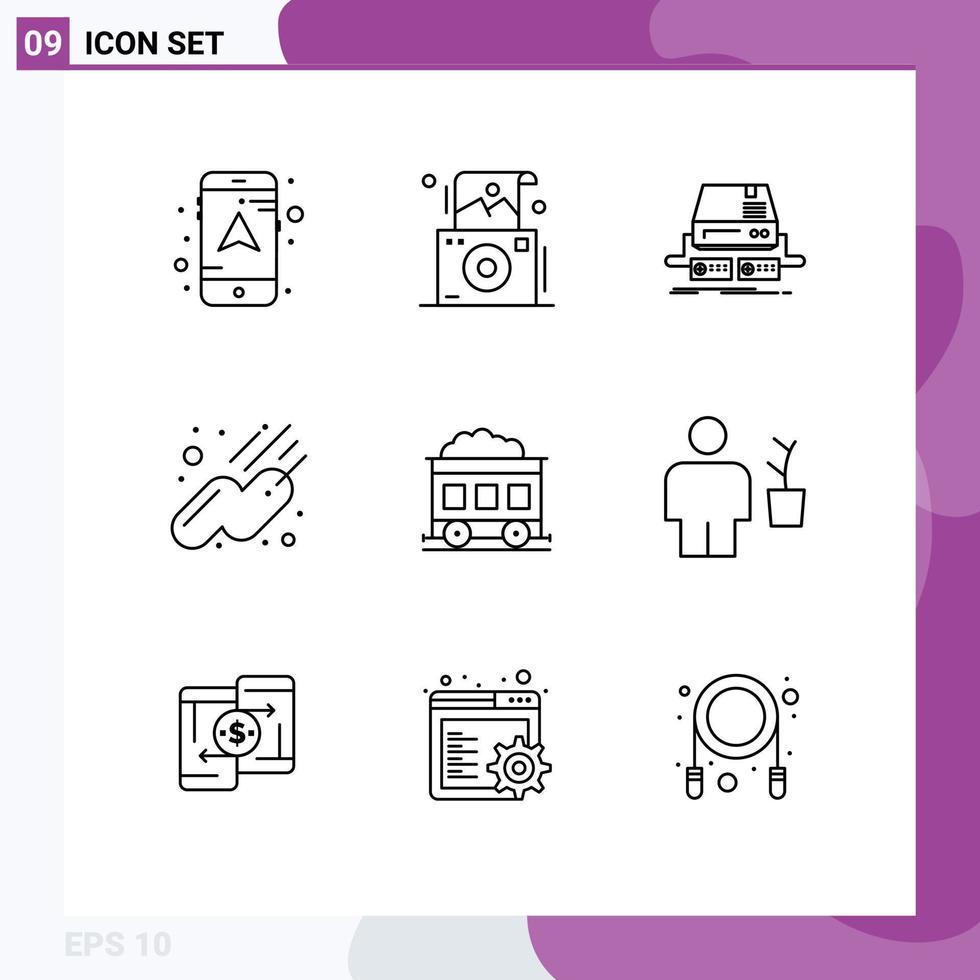 Outline Pack of 9 Universal Symbols of transport pollution game sputnik satellite Editable Vector Design Elements