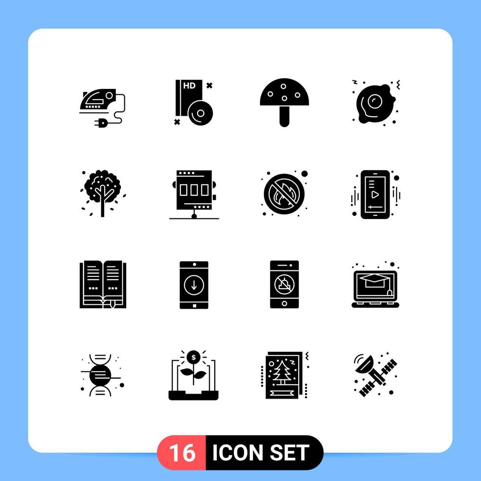 Mobile Interface Solid Glyph Set of 16 Pictograms of autumn fast food dvd fried egg nature Editable Vector Design Elements