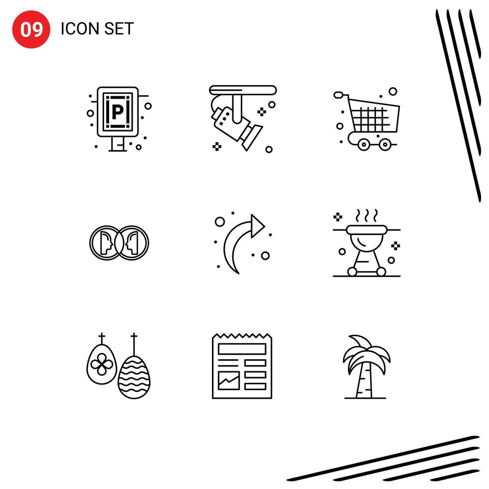 Set of 9 Vector Outlines on Grid for man dual cart face checkout Editable Vector Design Elements