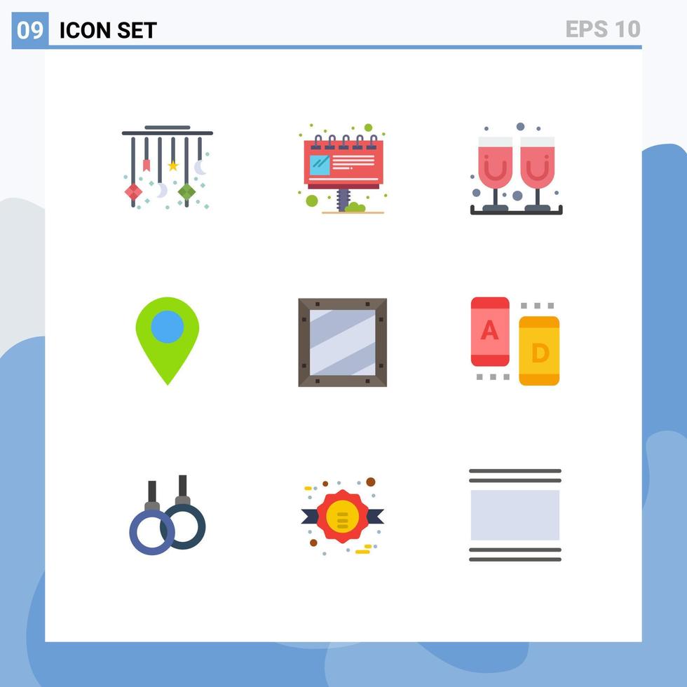 Group of 9 Flat Colors Signs and Symbols for coding pin ad marker location Editable Vector Design Elements