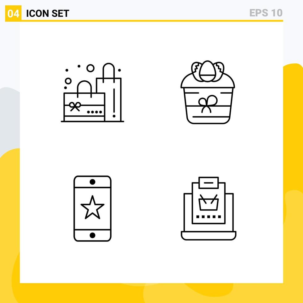 4 User Interface Line Pack of modern Signs and Symbols of bag award gift flower smartphone Editable Vector Design Elements