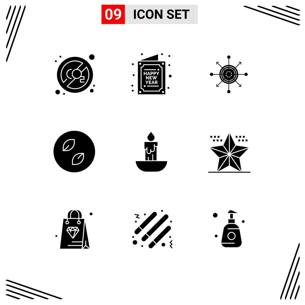 Mobile Interface Solid Glyph Set of 9 Pictograms of nature leaf wish ecology arrow Editable Vector Design Elements