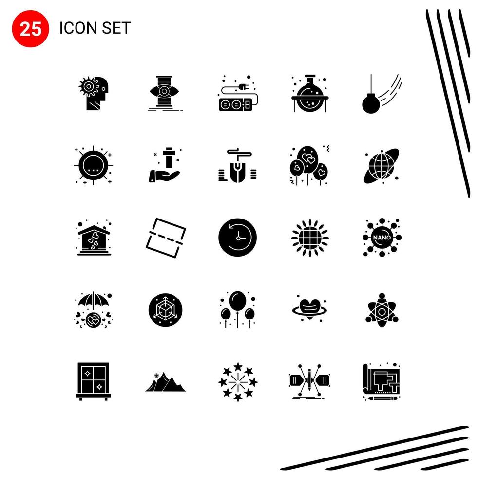 Modern Set of 25 Solid Glyphs and symbols such as science chemical success cable plug Editable Vector Design Elements