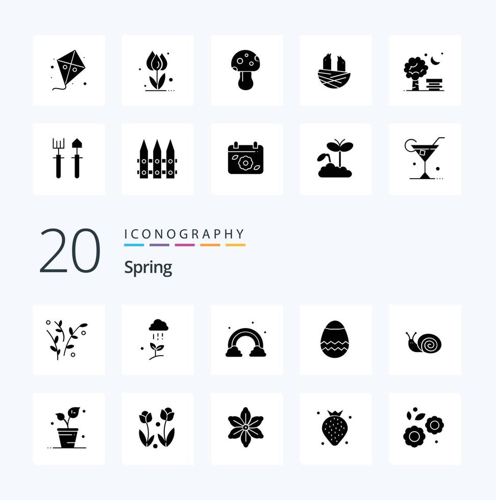 20 Spring Solid Glyph icon Pack like easter spring rain egg wave vector