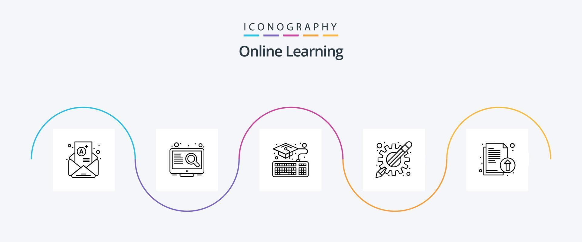 Online Learning Line 5 Icon Pack Including file. documents. education. learning apps. education vector