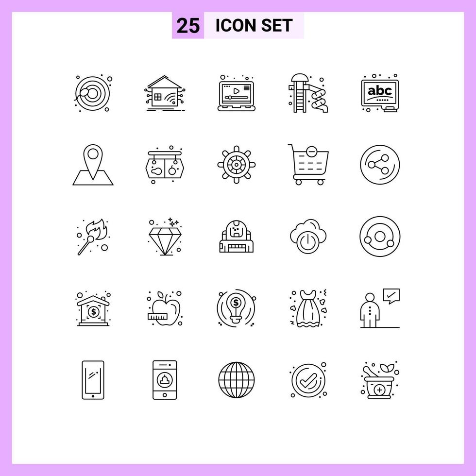 Pictogram Set of 25 Simple Lines of board park media water park slider Editable Vector Design Elements
