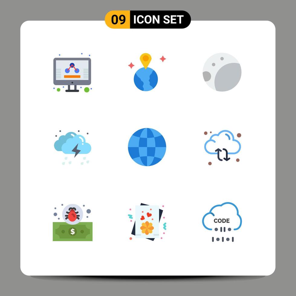 9 Flat Color concept for Websites Mobile and Apps design globe moon world weather Editable Vector Design Elements