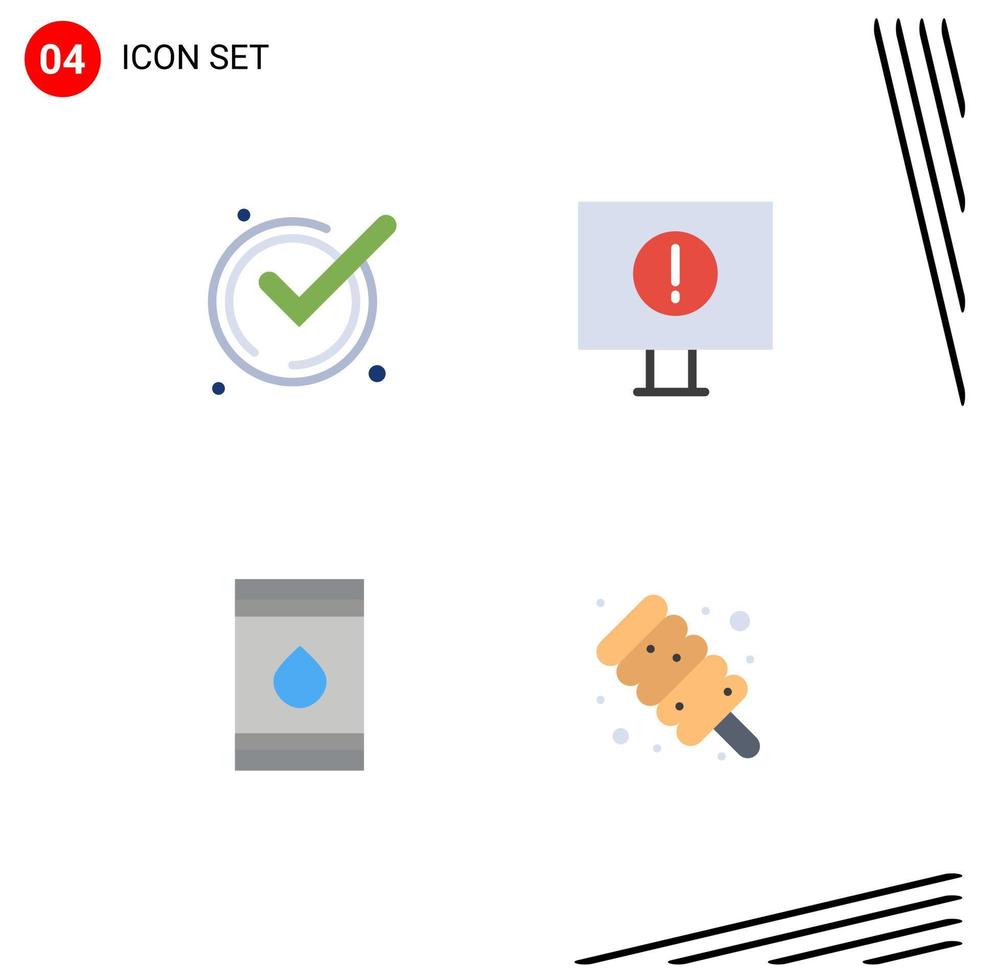 paquete de 4 signos y símbolos de iconos planos modernos para medios de impresión web como aceptar advertencia de reconocimiento de combustible elementos de diseño de vectores editables ecológicos