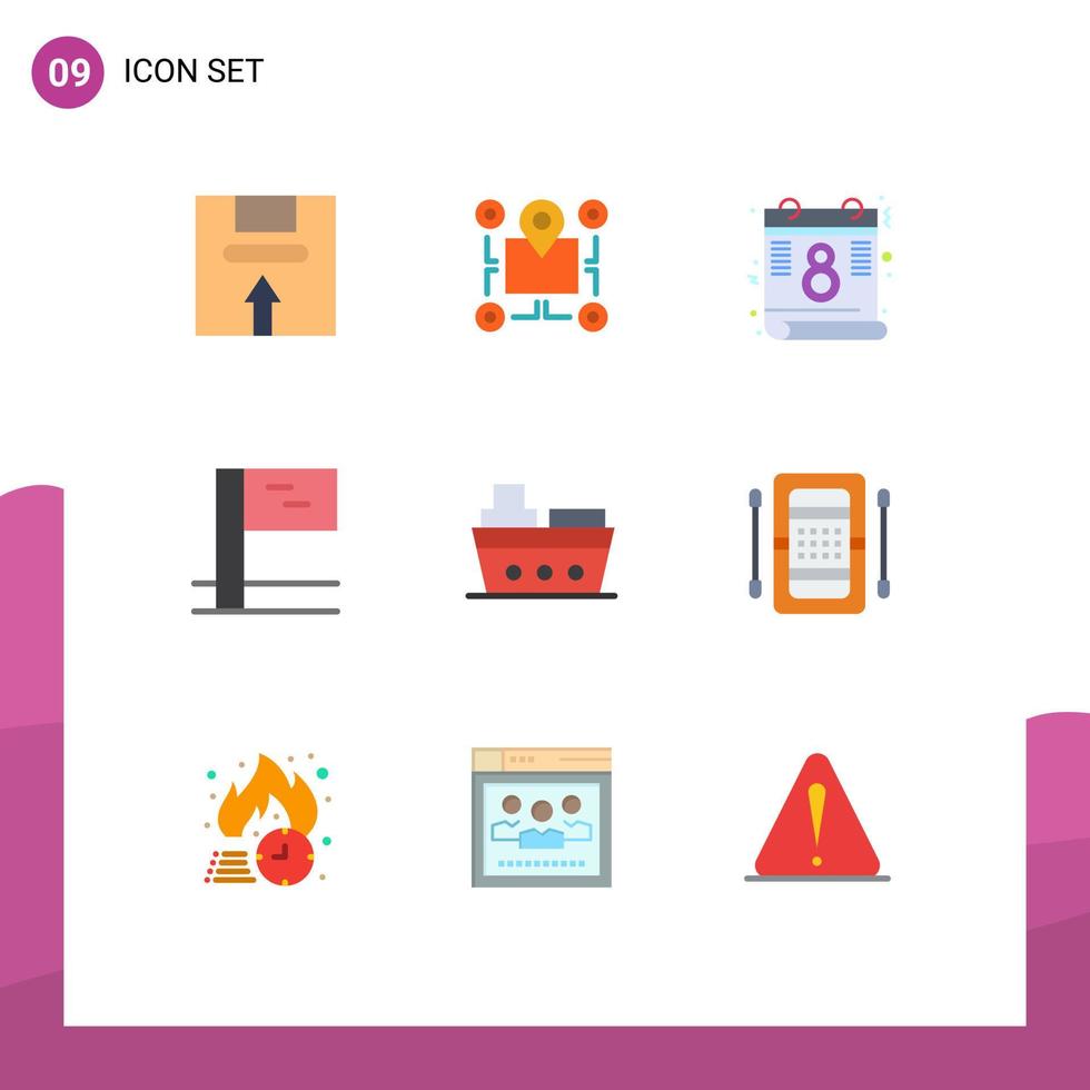 User Interface Pack of 9 Basic Flat Colors of sea boat area sport feminism Editable Vector Design Elements