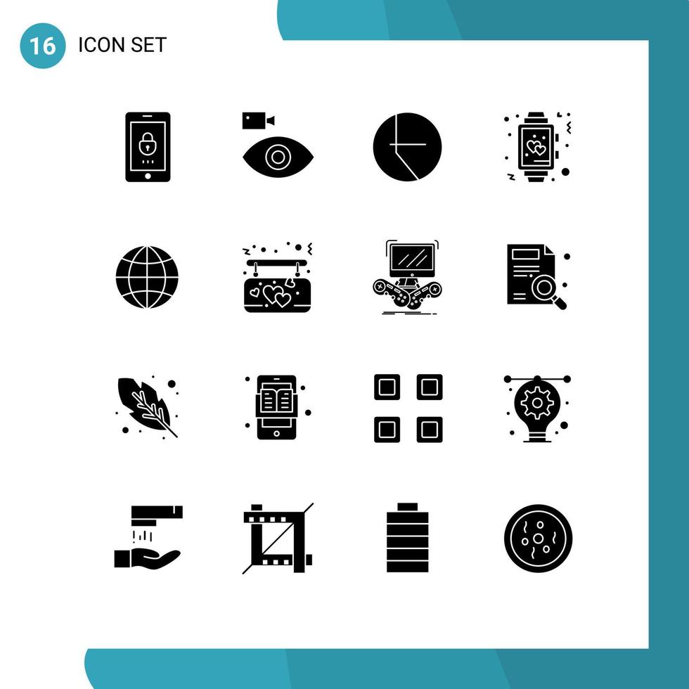 Set of 16 Modern UI Icons Symbols Signs for global watch media time clock Editable Vector Design Elements