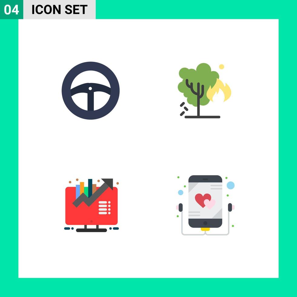 User Interface Pack of 4 Basic Flat Icons of car concept energy pollution listen Editable Vector Design Elements