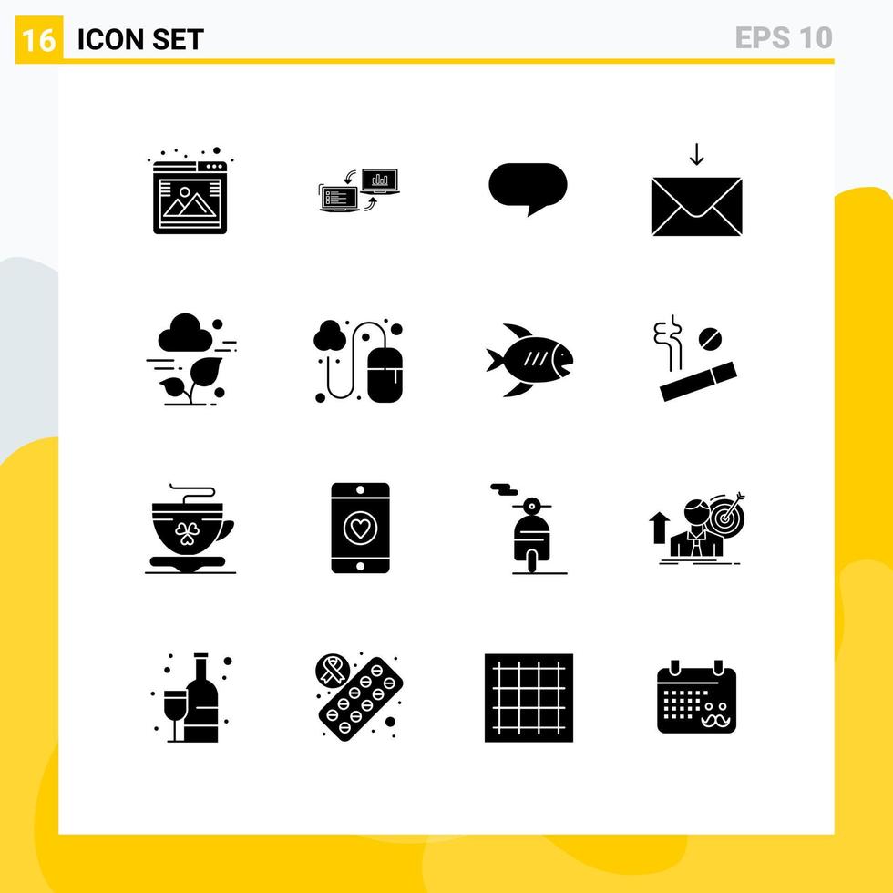 Set of 16 Modern UI Icons Symbols Signs for cloud receive data message chatting Editable Vector Design Elements