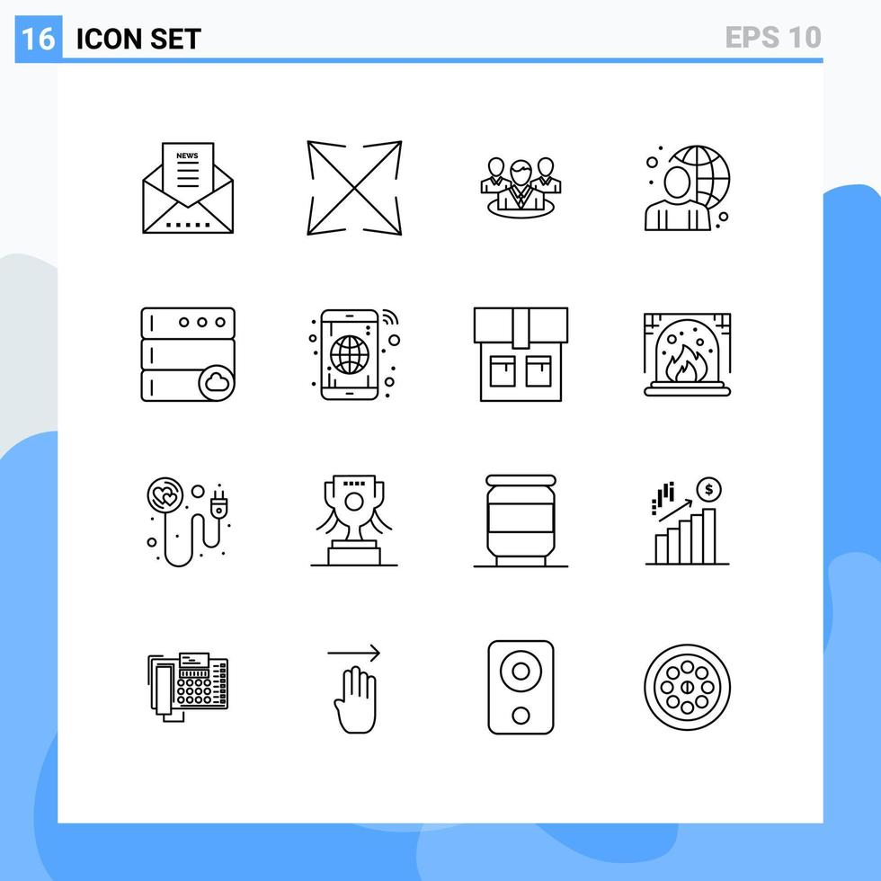 Outline Pack of 16 Universal Symbols of database world chat male online Editable Vector Design Elements